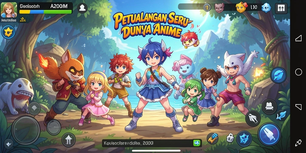 Tampilan gameplay seru dalam A200M yang penuh karakter anime.