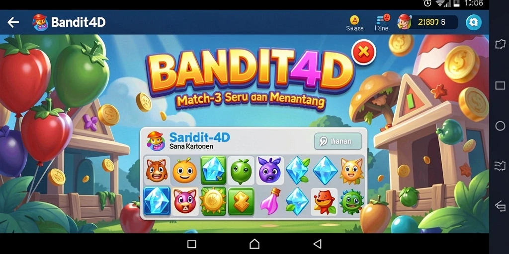 Tampilan gameplay BANDIT4D yang cerah dan menarik dalam permainan Match-3.