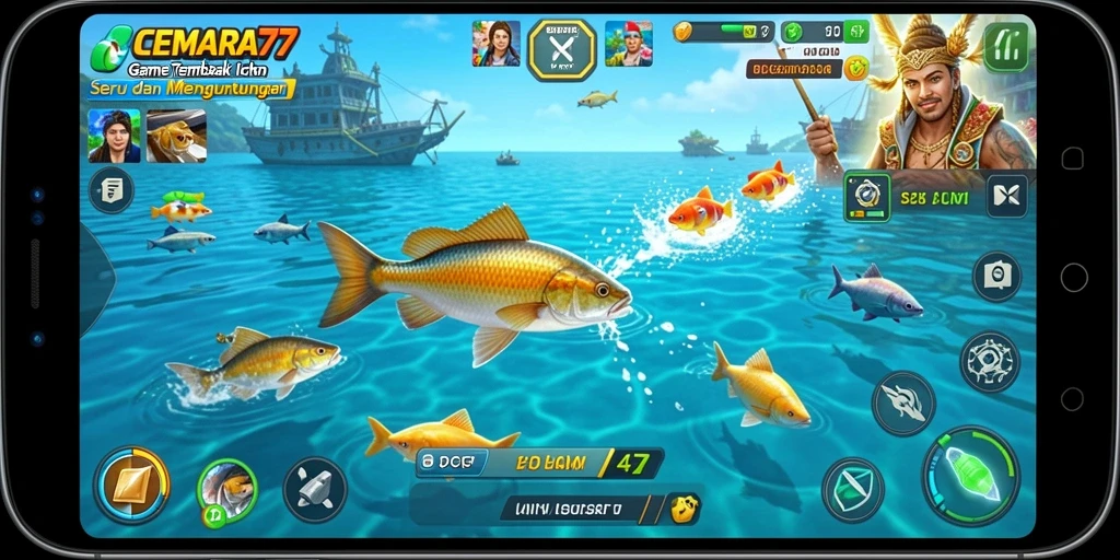 Screenshot CEMARA77 menampilkan momen seru dalam gameplay Tembak Ikan.