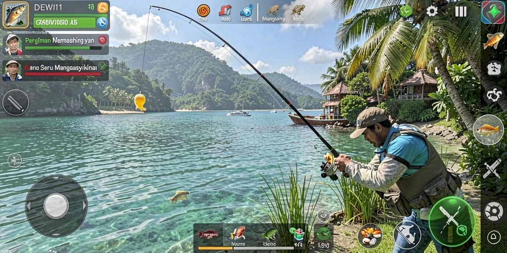 Tampilan gameplay DEWI11 dengan aksi memancing yang seru dan menantang.
