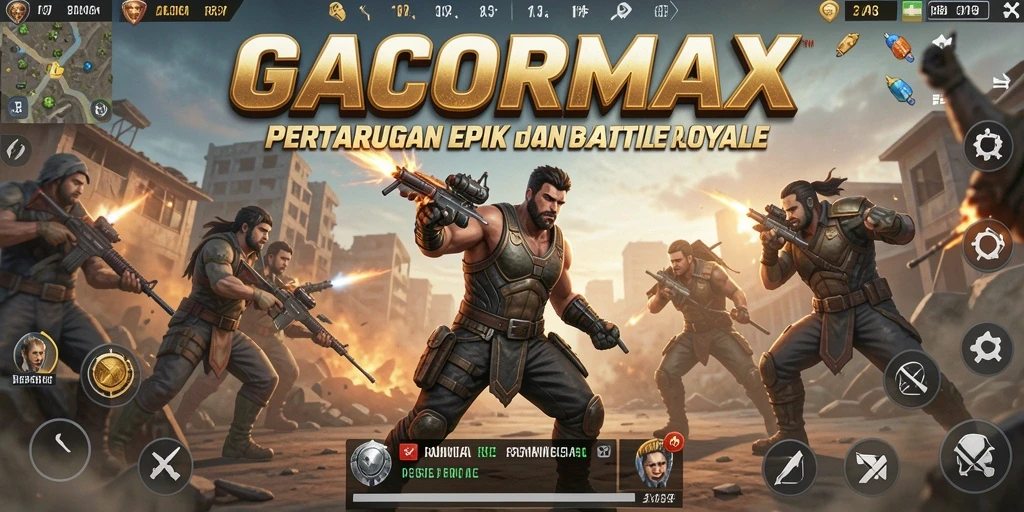 Tangkapan layar GACORMAX menunjukkan aksi intens dalam pertarungan Battle Royale.