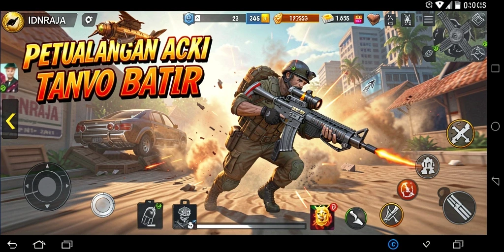 Screenshot dari gameplay mendebarkan IDNRAJA dengan karakter bertarung.