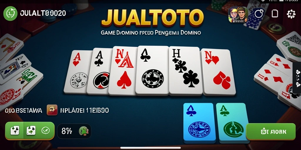 Tampilan gameplay seru di JUALTOTO dengan kartu Domino yang menarik.