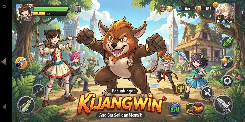 Screenshot KIJANGWIN menampilkan aksi seru karakter Anime dalam pertarungan.