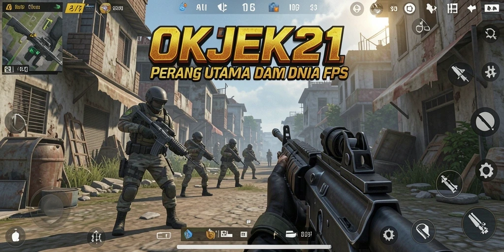 Screenshot OKJEK21 menampilkan aksi intens dalam permainan FPS.
