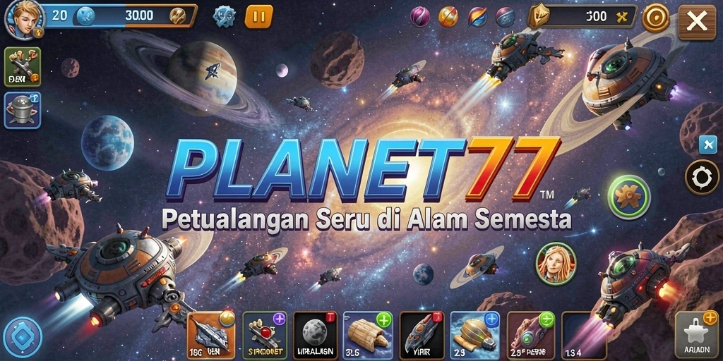Screenshot dari gameplay menampilkan petualangan seru di <strong>PLANET77</strong>.