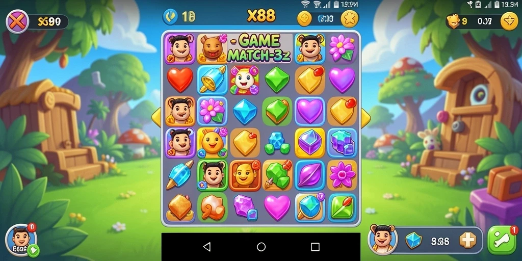 Screenshot X88 yang menunjukkan gameplay seru Match-3.