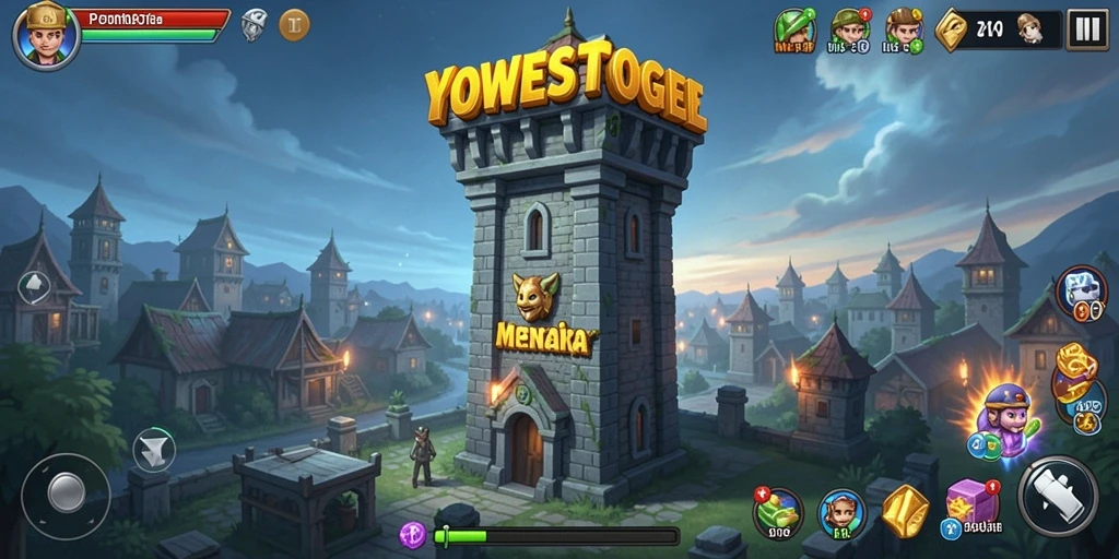 Tampilan gameplay seru dalam YOWESTOGEL dengan berbagai menara dan musuh.